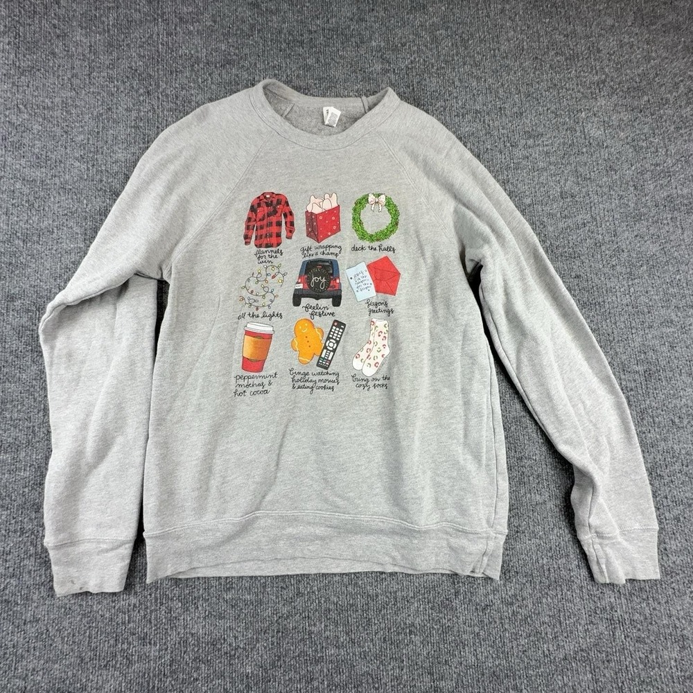 Bella + Canvas Sweatshirt Womens Large Gray Christmas Holiday Graphic Fleece